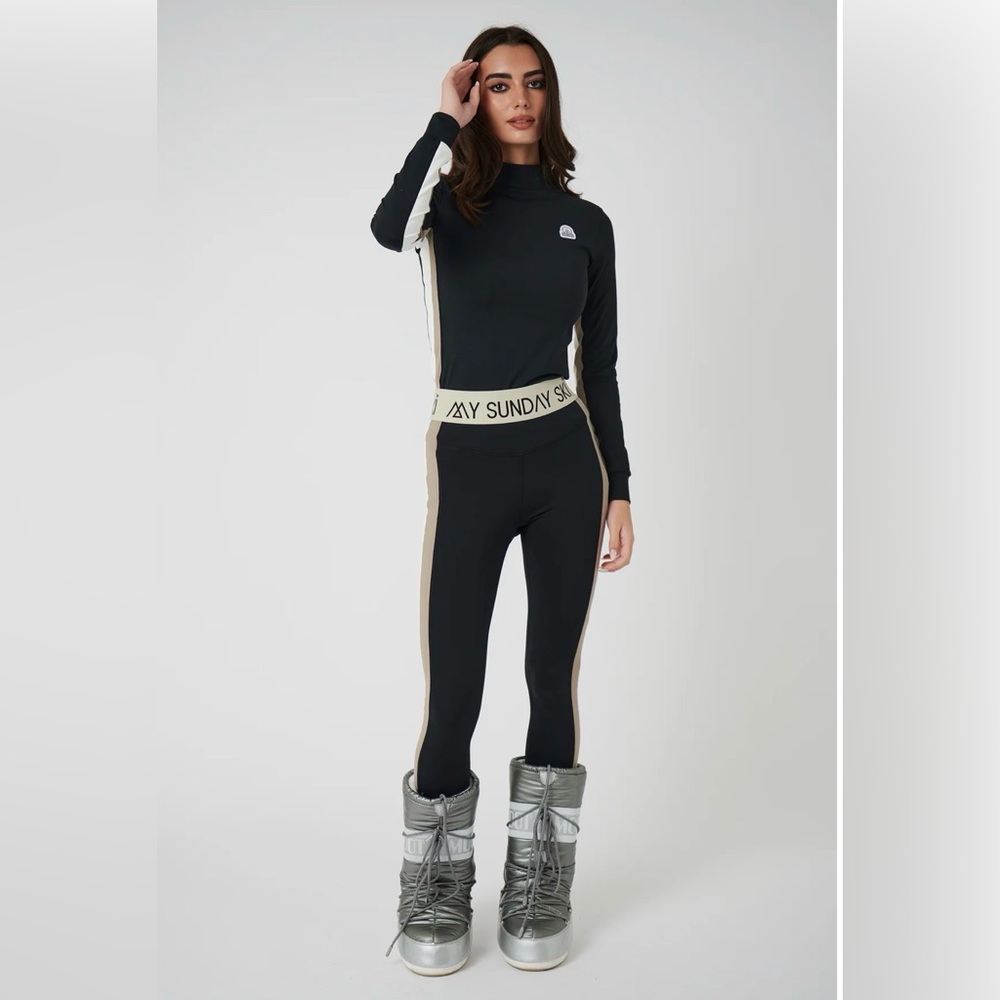 My Sunday Ski - Racer Stripe Base Layer Set - Black, XS/S